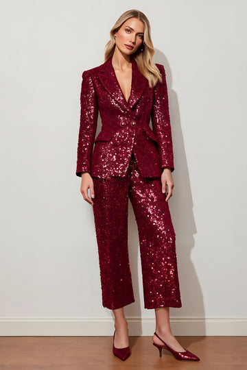 Burgundy 2 Piece Prom Suit with Sequins